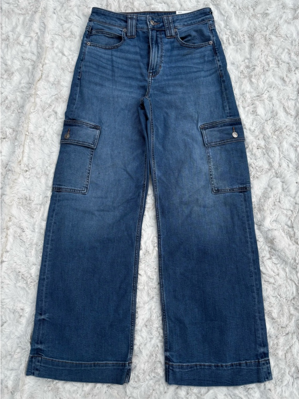 American Eagle Outfitters Wide-Leg Cargo Jeans - Dark Blue